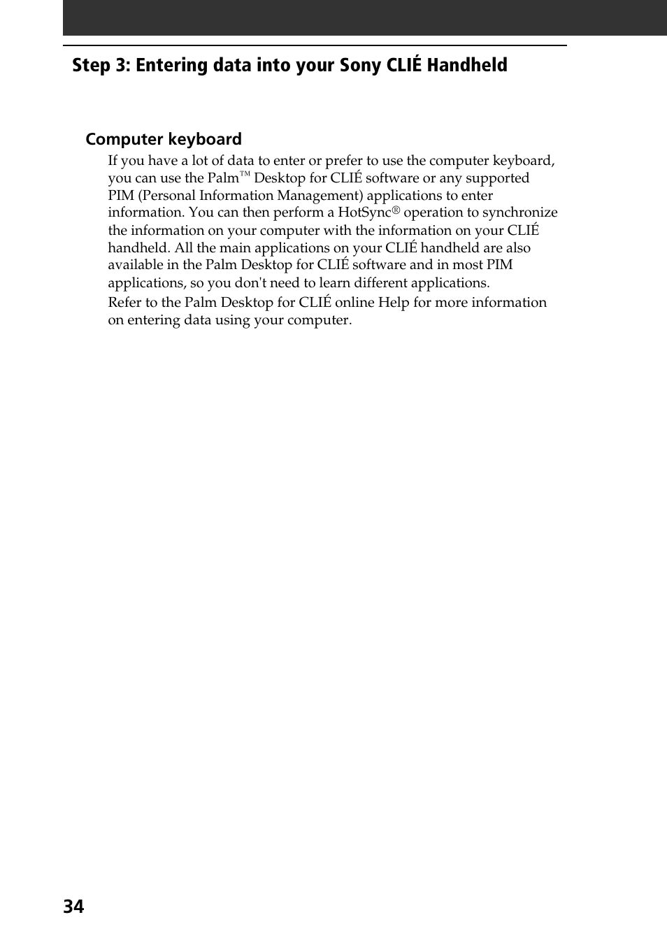 Step 3: entering data into your sony clié handheld | Sony PEG-NR70V User Manual | Page 34 / 68