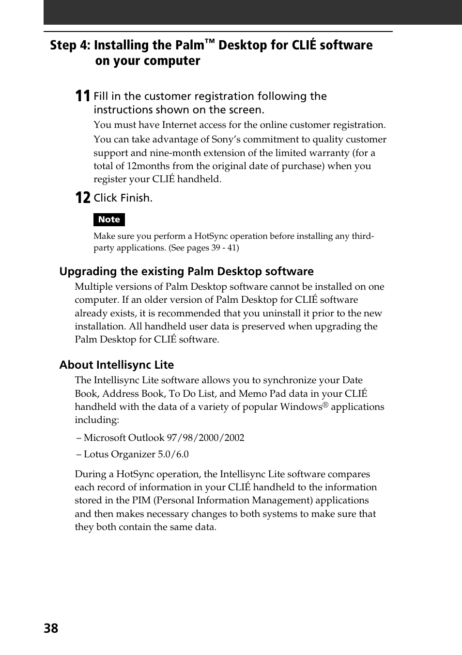 Step 4: installing the palm, Desktop for clié software on your computer | Sony PEG-NR70V User Manual | Page 38 / 68