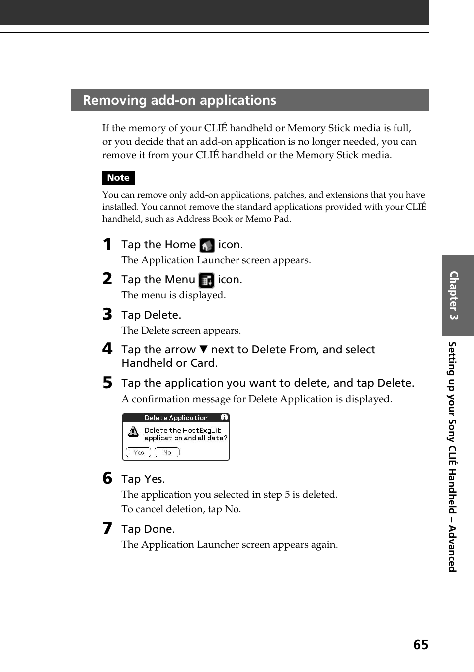 Removing add-on applications | Sony PEG-NR70V User Manual | Page 65 / 68