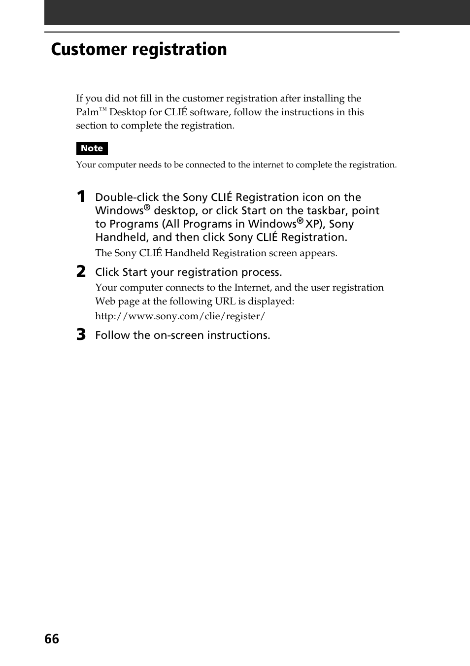 Customer registration | Sony PEG-NR70V User Manual | Page 66 / 68