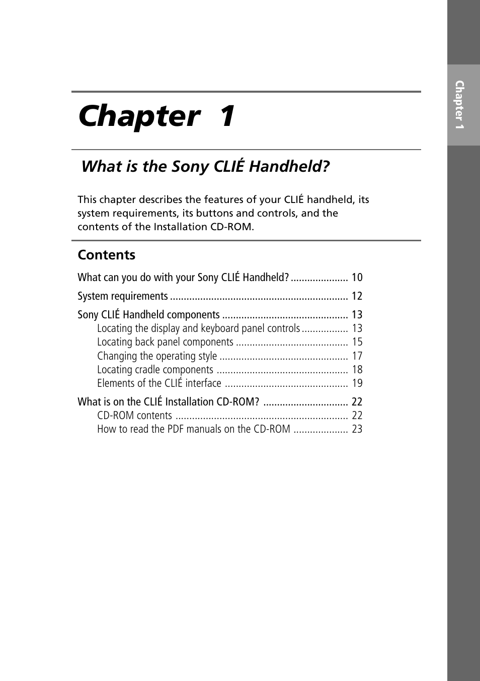 Chapter 1: what is the sony clié handheld, Chapter 1, What is the sony clié handheld | Sony PEG-NR70V User Manual | Page 9 / 68