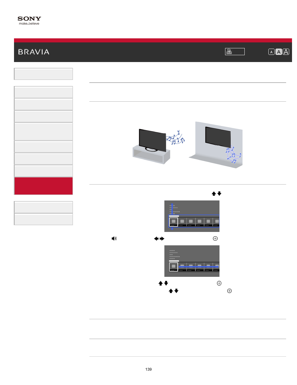 Setting sound according to tv position | Sony KDL-47W802A User Manual | Page 139 / 199