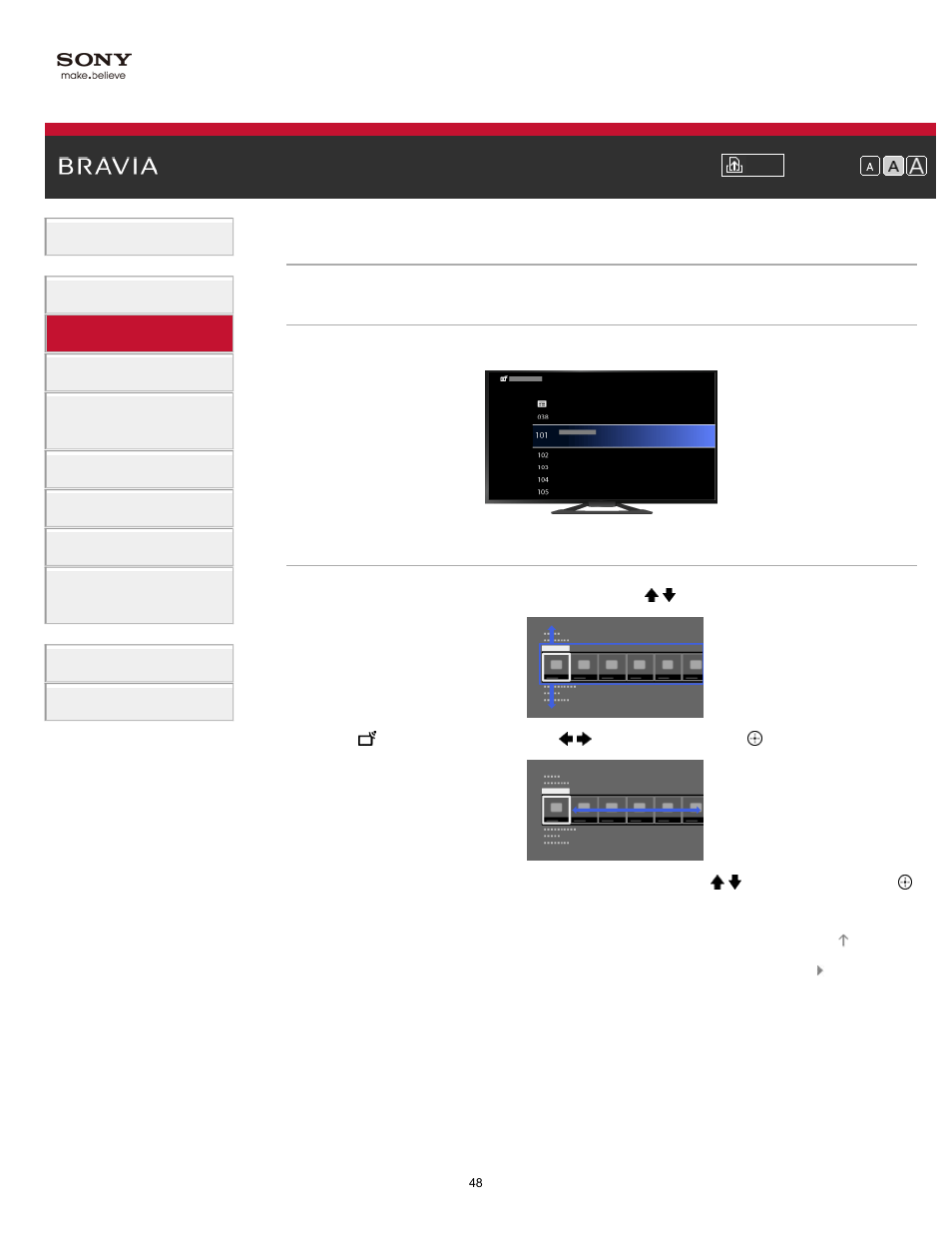 Selecting channels from the home menu | Sony KDL-47W802A User Manual | Page 48 / 199