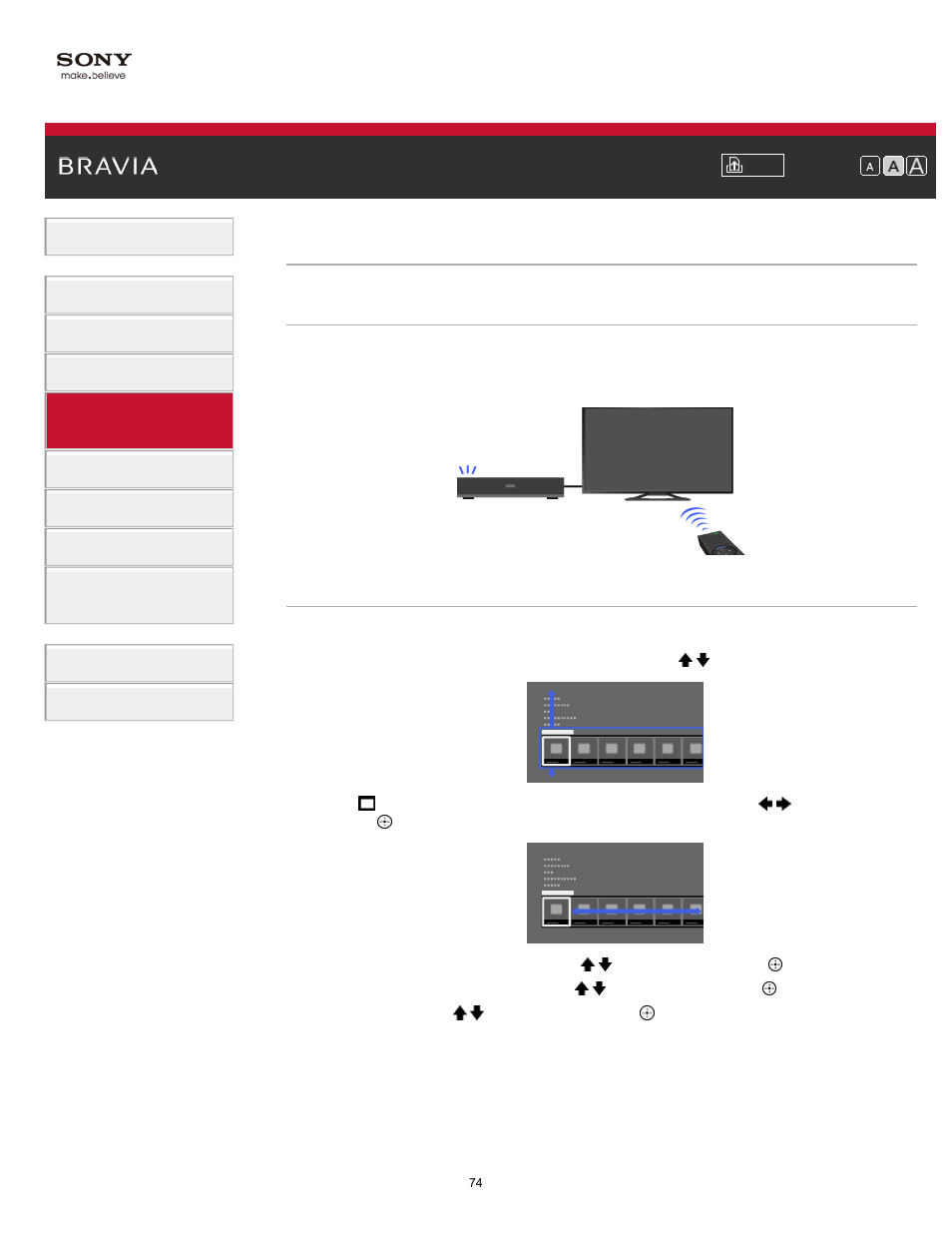 Setting “bravia” sync, Buttons for connected devices | Sony KDL-47W802A User Manual | Page 74 / 199