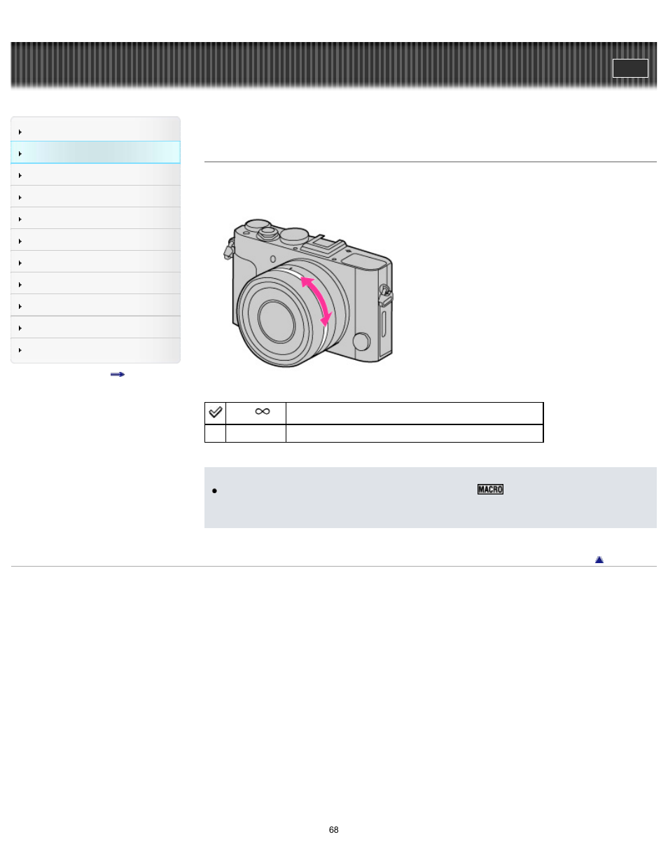 Macro switching ring, Cyber-shot user guide | Sony DSC-RX1 User Manual | Page 68 / 267