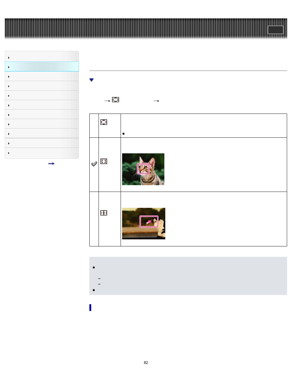 Autofocus area, Cyber-shot user guide | Sony DSC-RX1 User Manual | Page 82 / 267