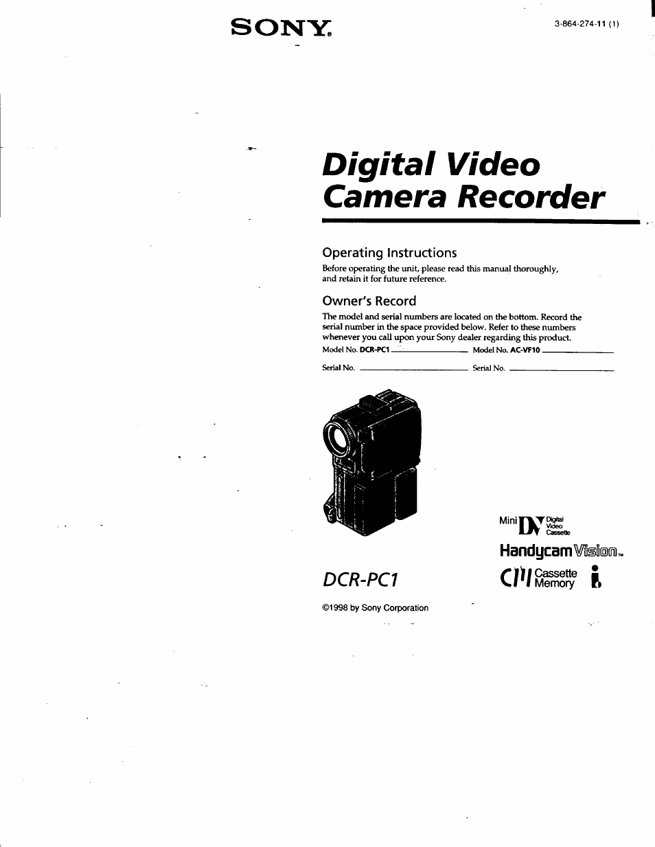 Sony DCR-PC1 User Manual | 102 pages