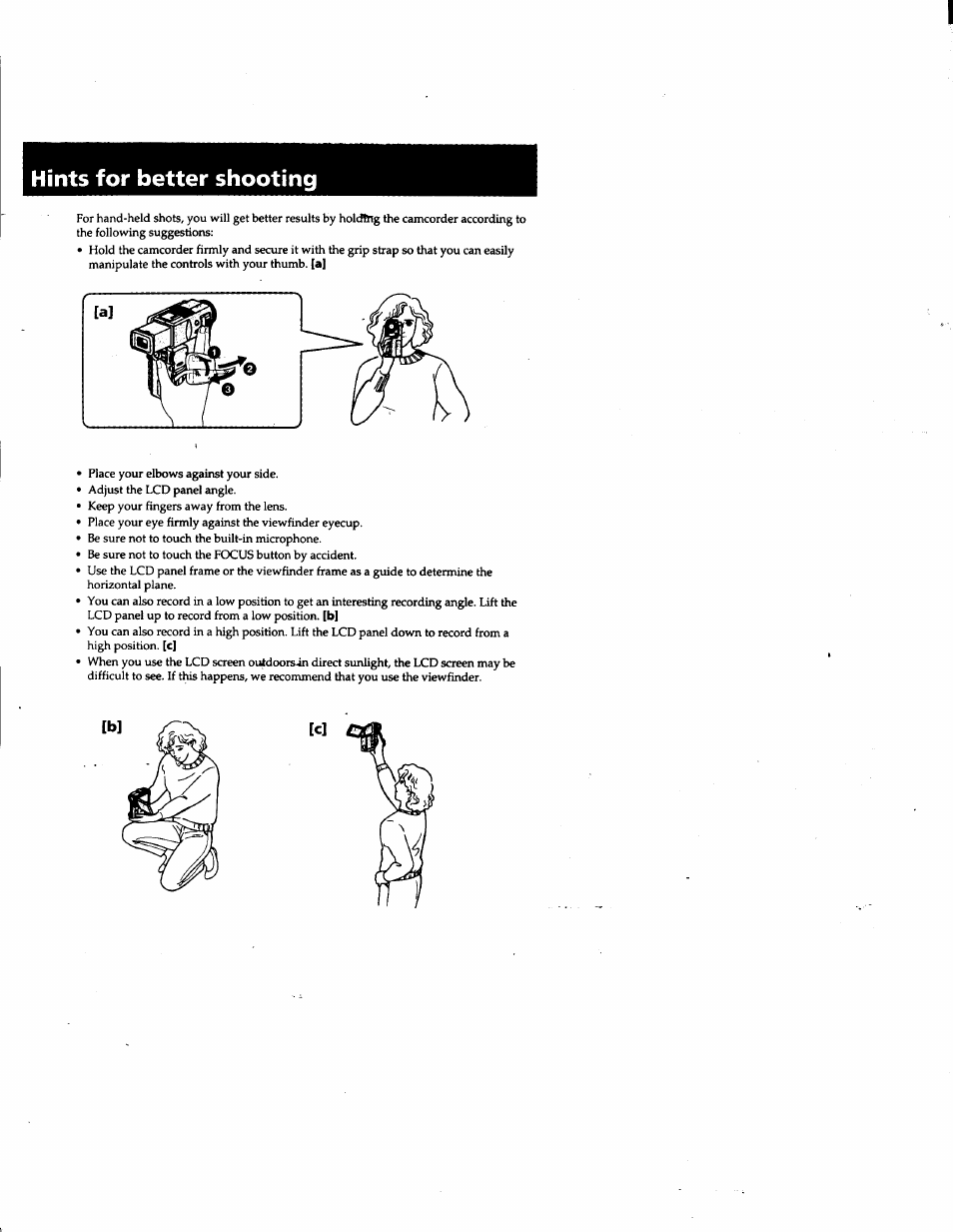 Hints for better shooting | Sony DCR-PC1 User Manual | Page 18 / 102