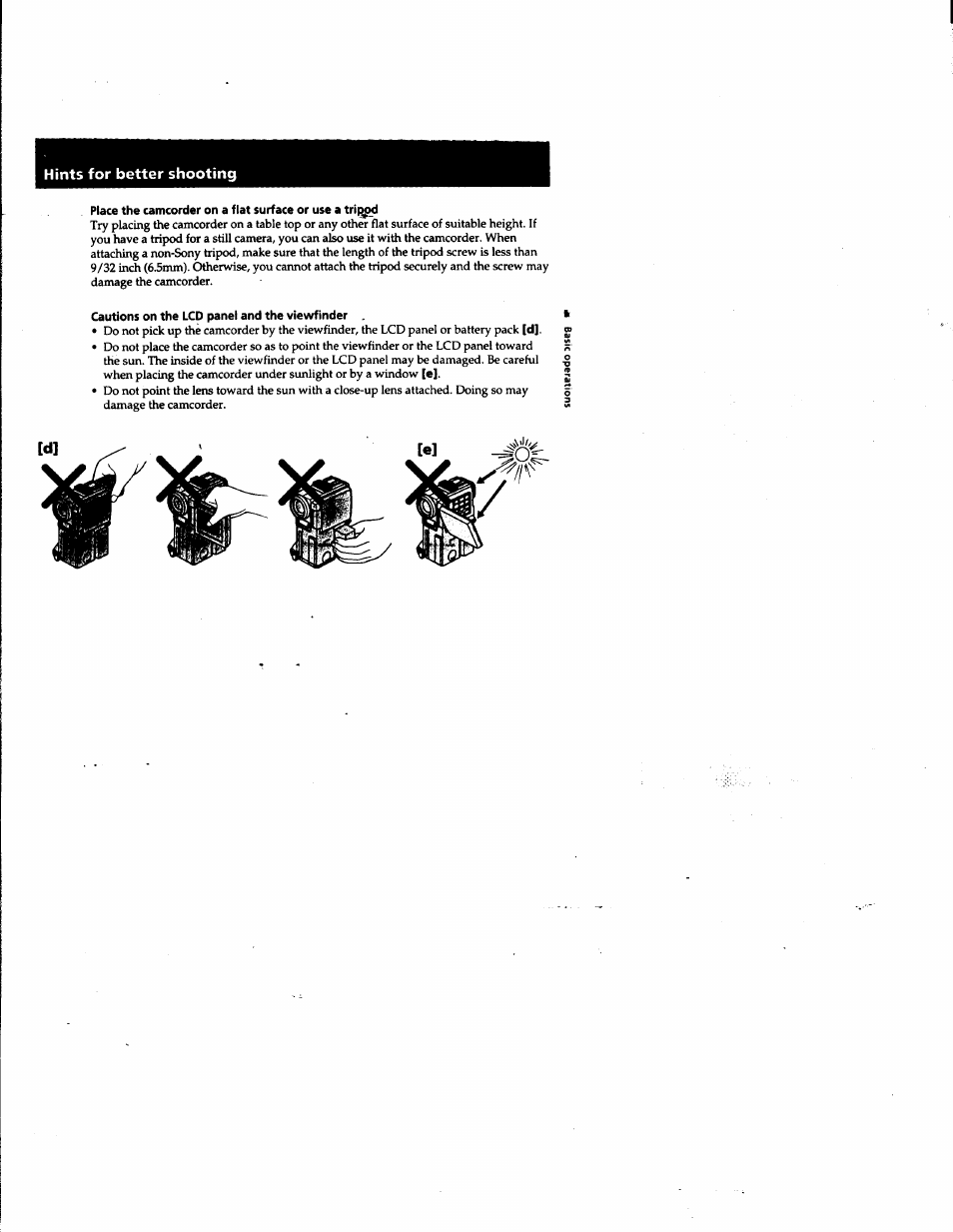 Cautions on the lcd panel and the viewfinder | Sony DCR-PC1 User Manual | Page 19 / 102