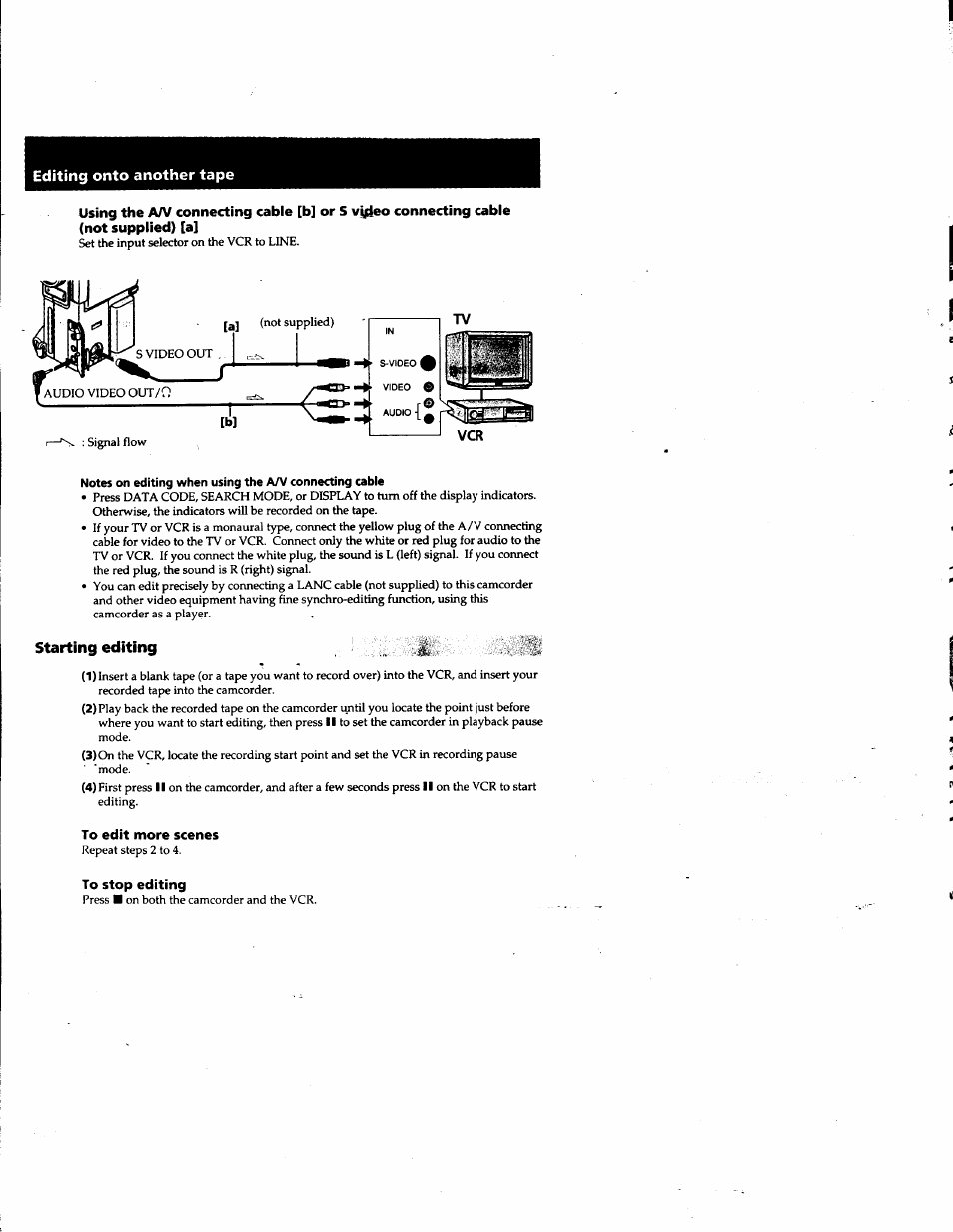 Starting editing, To edit more scenes, To stop editing | Sony DCR-PC1 User Manual | Page 68 / 102