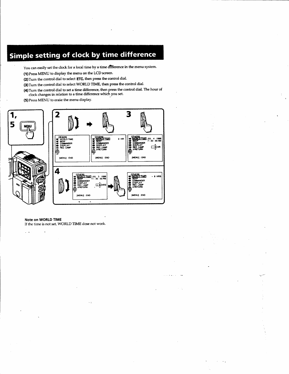 Simple setting of clock by time difference | Sony DCR-PC1 User Manual | Page 76 / 102