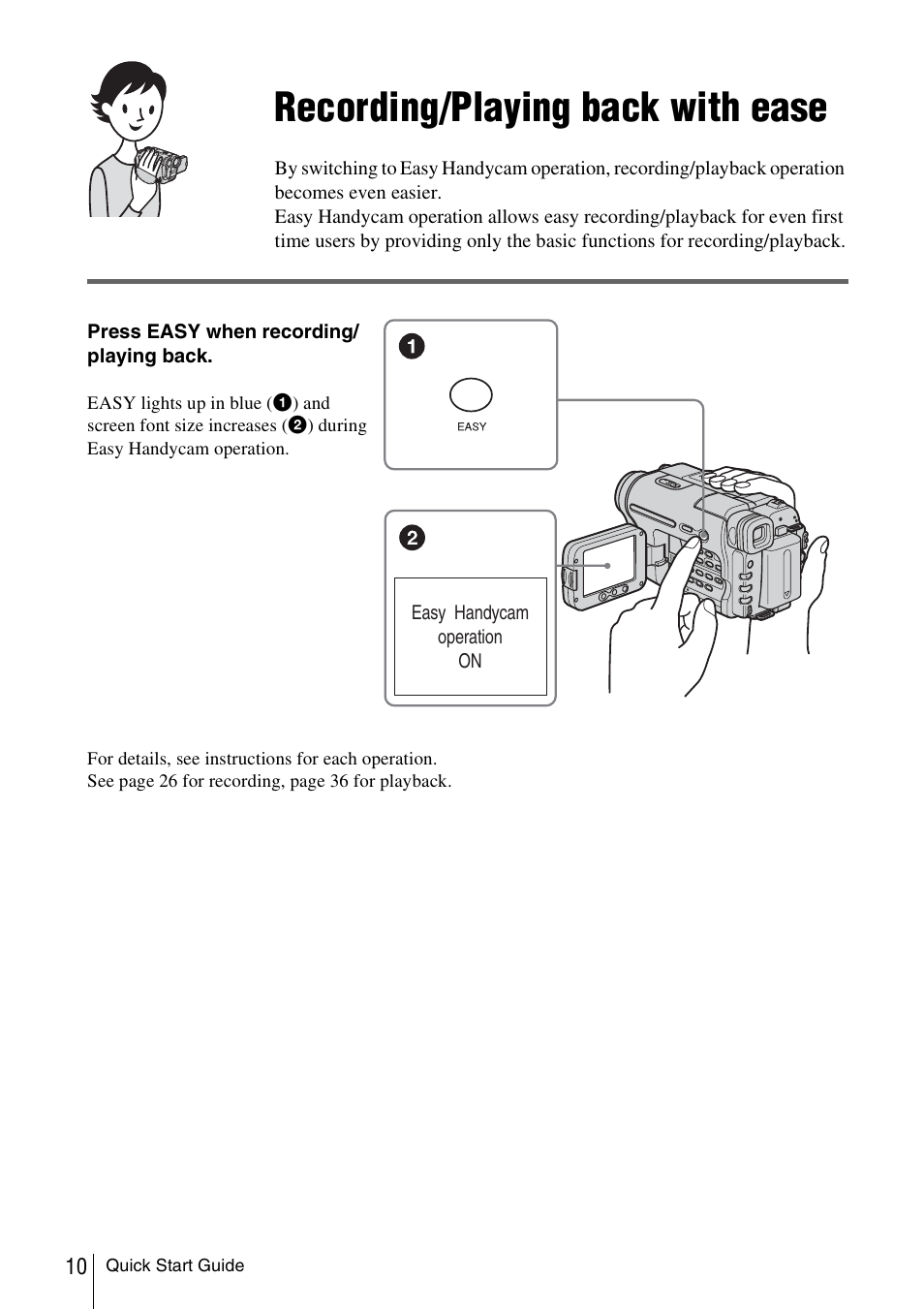Recording/playing back with ease | Sony CCD-TRV338 User Manual | Page 10 / 112