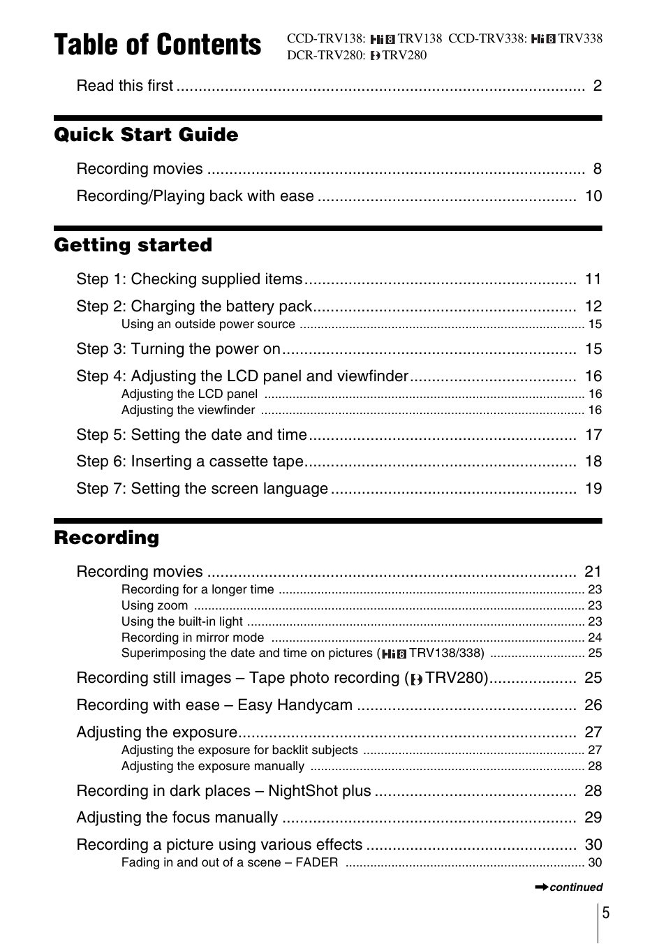 Sony CCD-TRV338 User Manual | Page 5 / 112