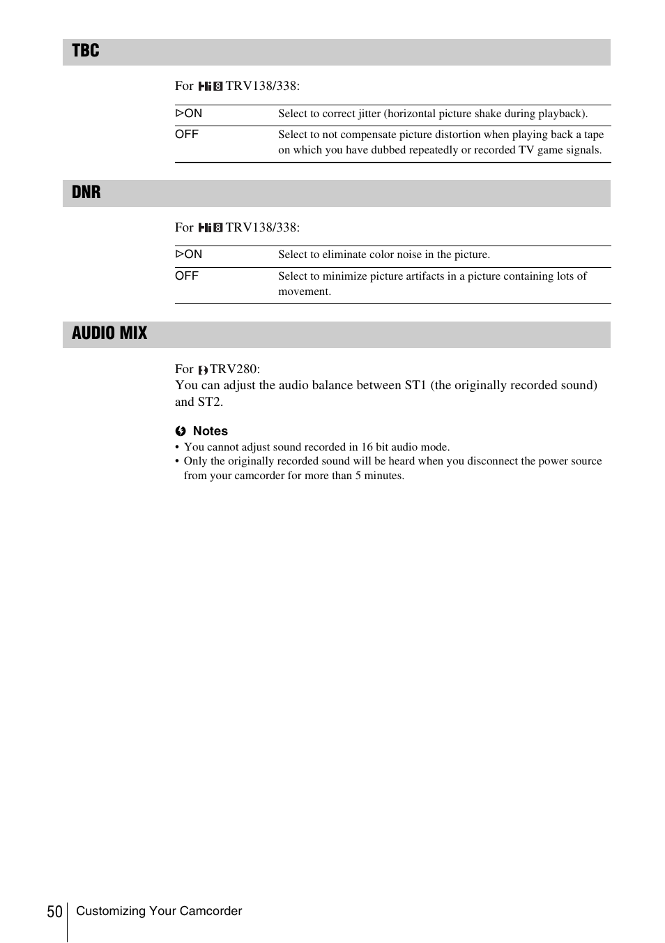 Audio mix | Sony CCD-TRV338 User Manual | Page 50 / 112