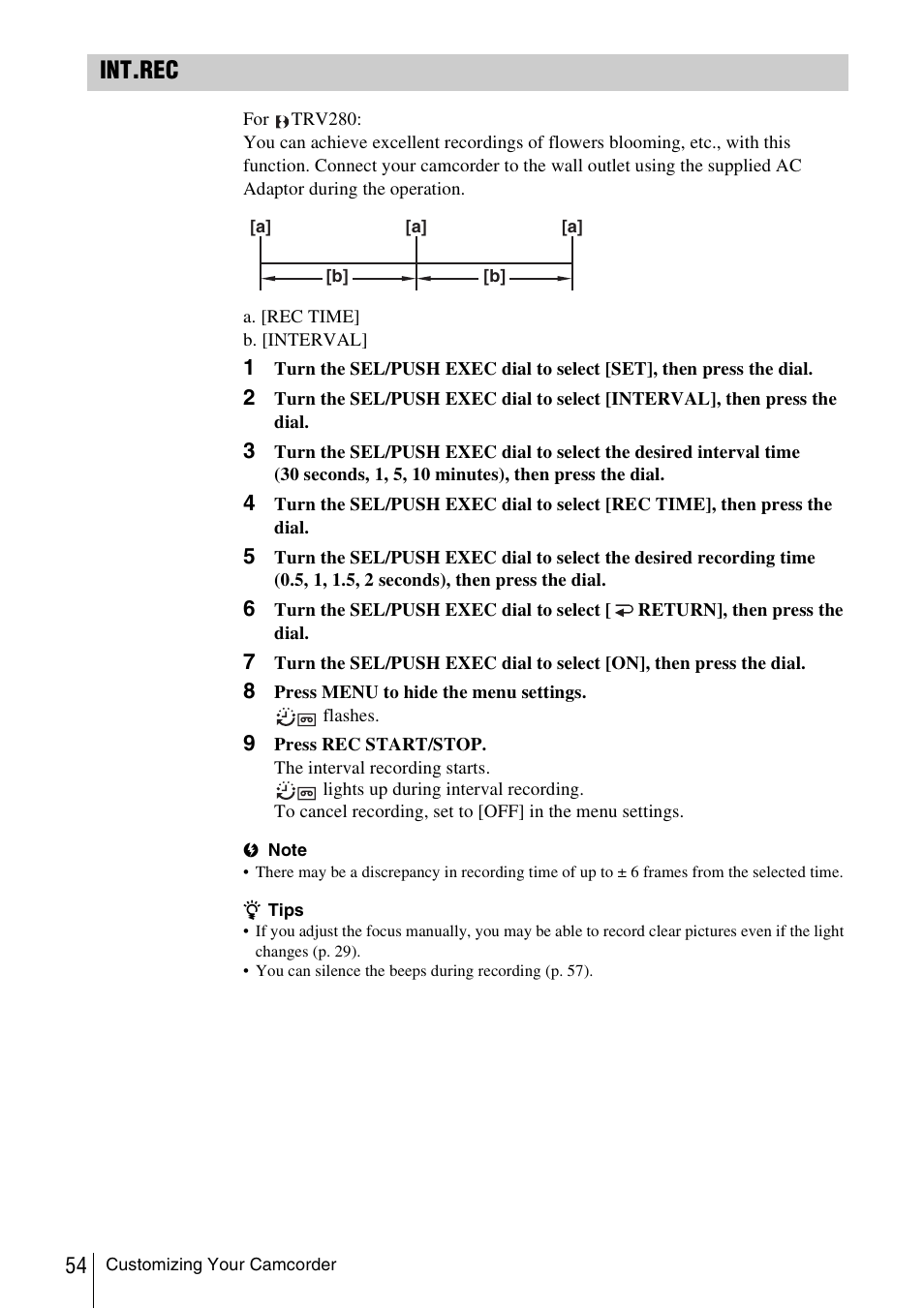 Int.rec | Sony CCD-TRV338 User Manual | Page 54 / 112