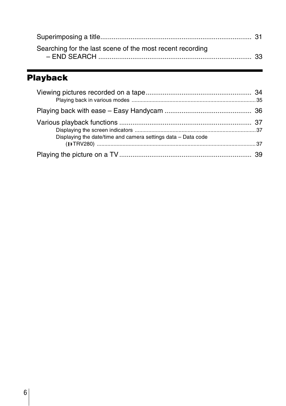 Playback | Sony CCD-TRV338 User Manual | Page 6 / 112