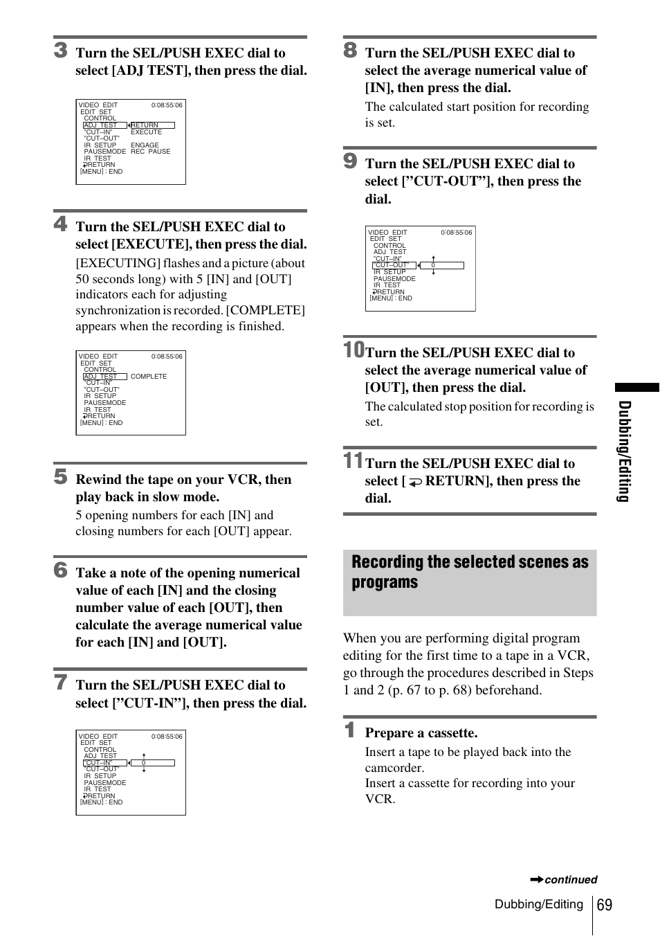 Recording the selected scenes as programs | Sony CCD-TRV338 User Manual | Page 69 / 112