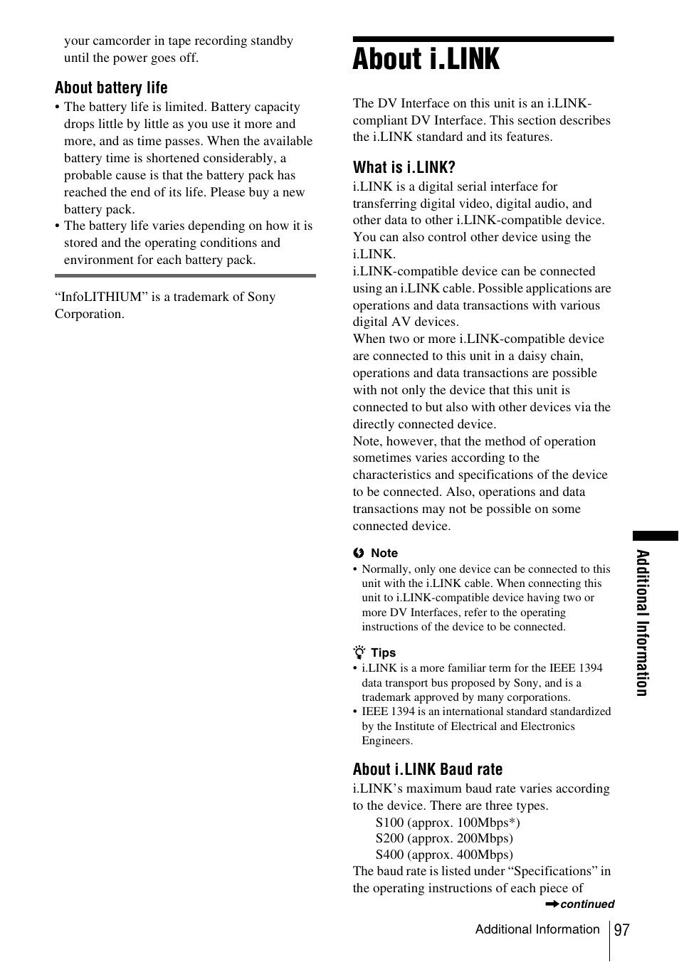 About i.link | Sony CCD-TRV338 User Manual | Page 97 / 112