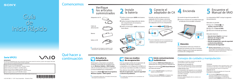 Sony VPCF21AFX User Manual | 2 pages