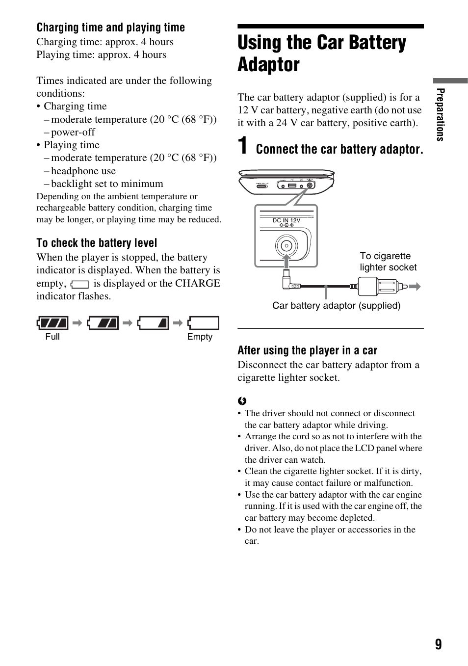 Using the car battery adaptor, Connect the car battery adaptor | Sony DVP-FX980 User Manual | Page 9 / 28