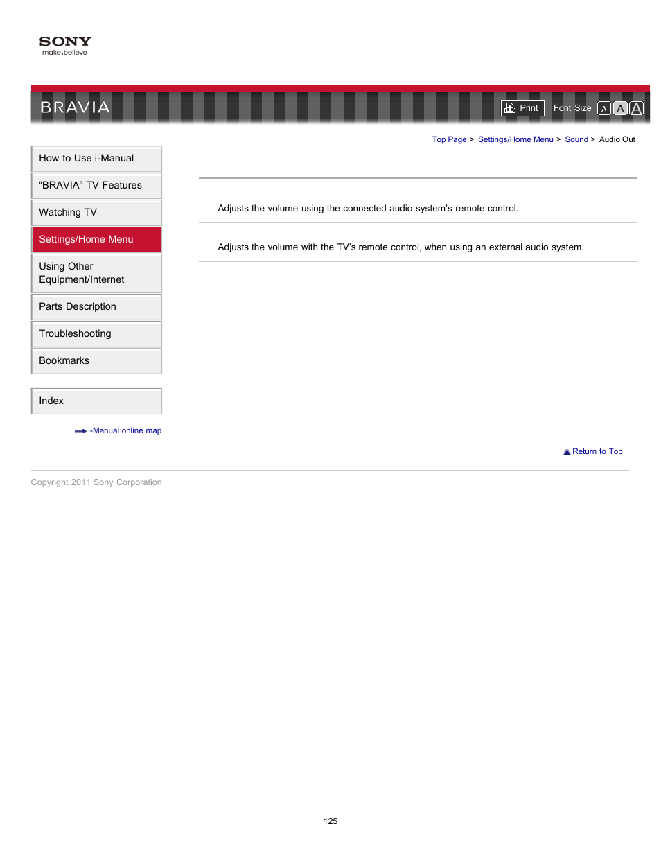 Audio out settings (external), Audio out | Sony KDL-55EX720 User Manual | Page 125 / 172