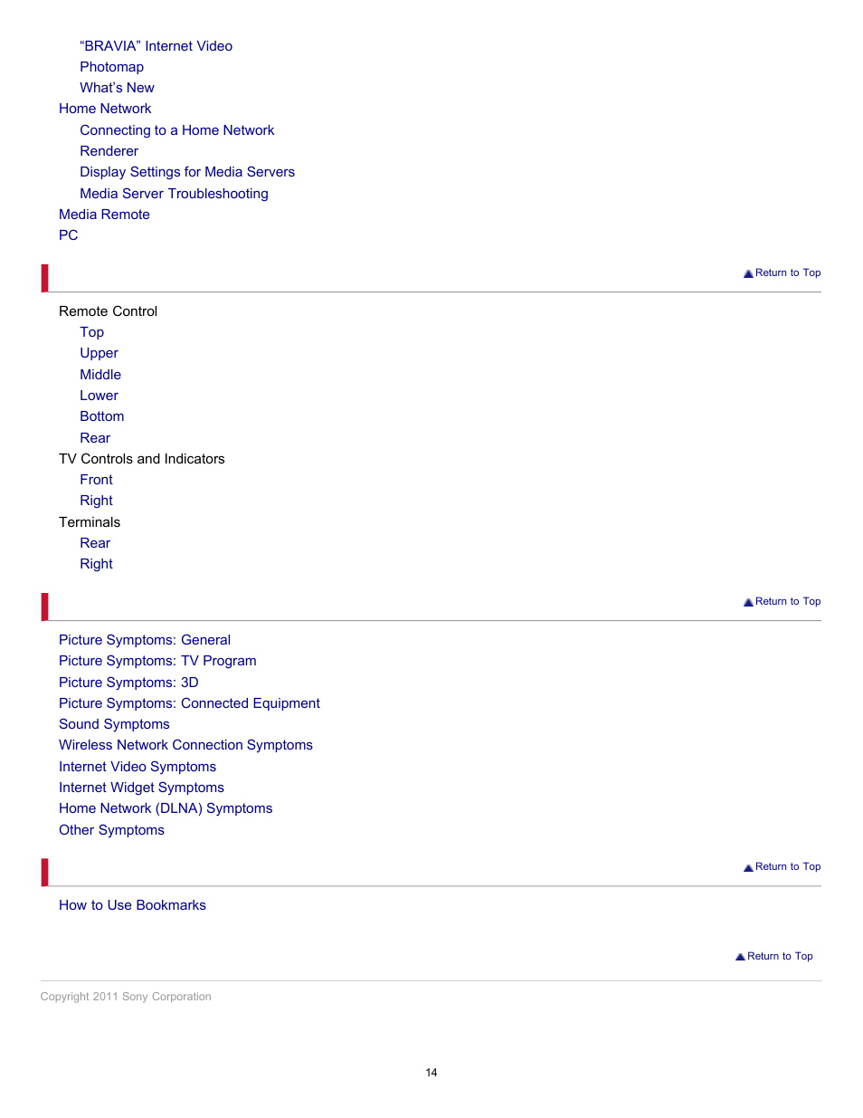 Sony KDL-55EX720 User Manual | Page 14 / 172
