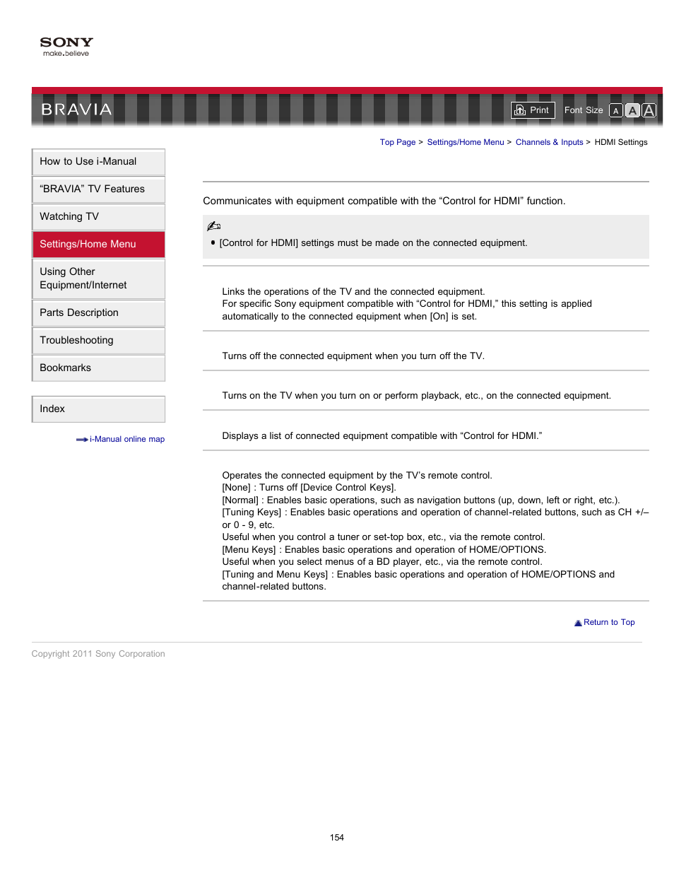 Hdmi settings | Sony KDL-55EX720 User Manual | Page 154 / 172