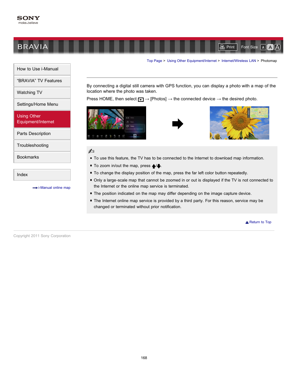 Photomap | Sony KDL-55EX720 User Manual | Page 168 / 172