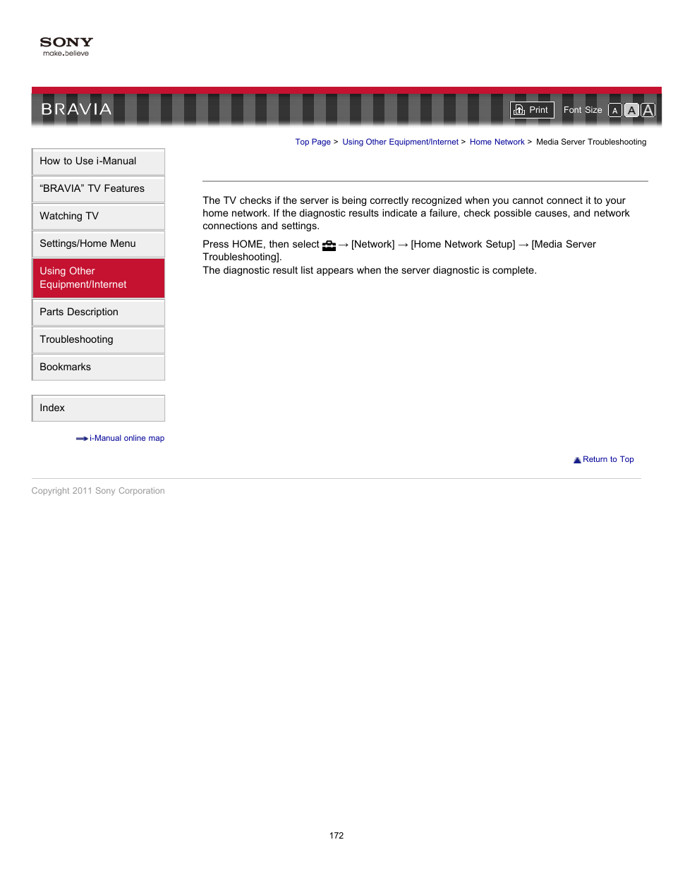 Media server troubleshooting | Sony KDL-55EX720 User Manual | Page 172 / 172