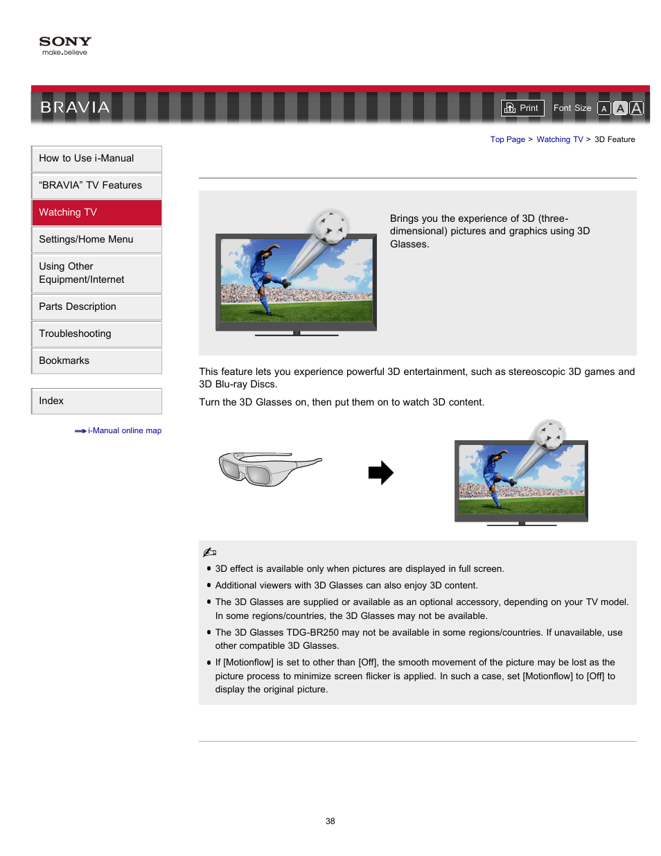 3d feature | Sony KDL-55EX720 User Manual | Page 38 / 172