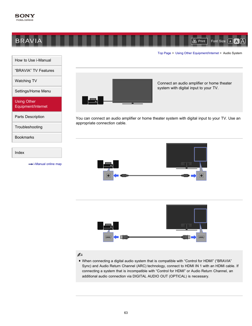 Audio system | Sony KDL-55EX720 User Manual | Page 63 / 172