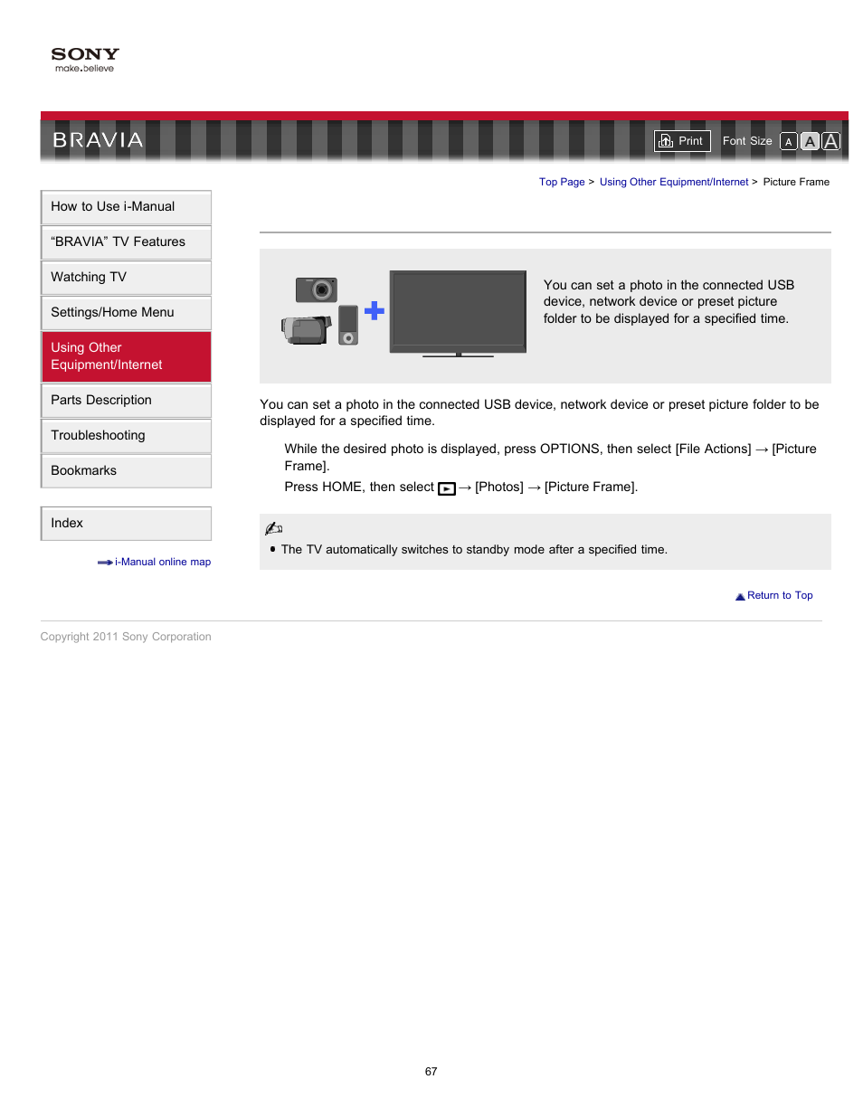 Picture frame | Sony KDL-55EX720 User Manual | Page 67 / 172