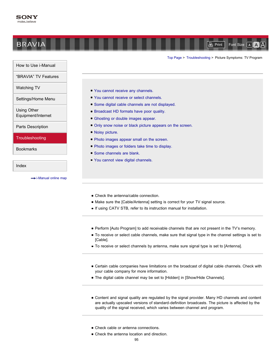 Picture symptoms: tv program | Sony KDL-55EX720 User Manual | Page 95 / 172