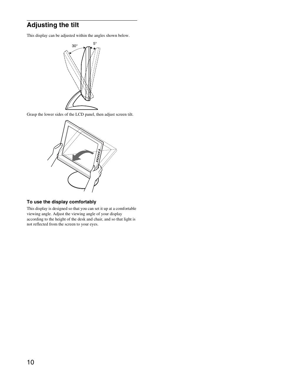 Adjusting the tilt, 10 adjusting the tilt | Sony SDM-S71 User Manual | Page 10 / 104