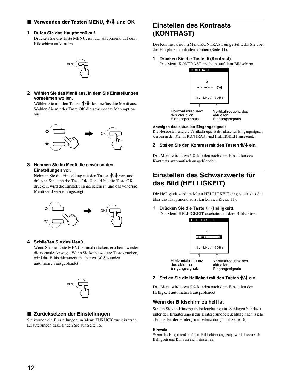 Einstellen des kontrasts (kontrast), Seite 12), Seite 12 | Erläuterungen dazu finden sie auf seite 12 | Sony SDM-S71 User Manual | Page 52 / 104