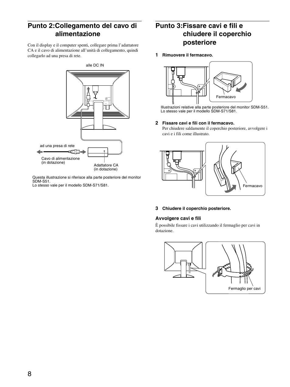 Punto 2: collegamento del cavo di alimentazione, Punto 2: col, 8punto 2:collegamento del cavo di alimentazione | Sony SDM-S71 User Manual | Page 88 / 104