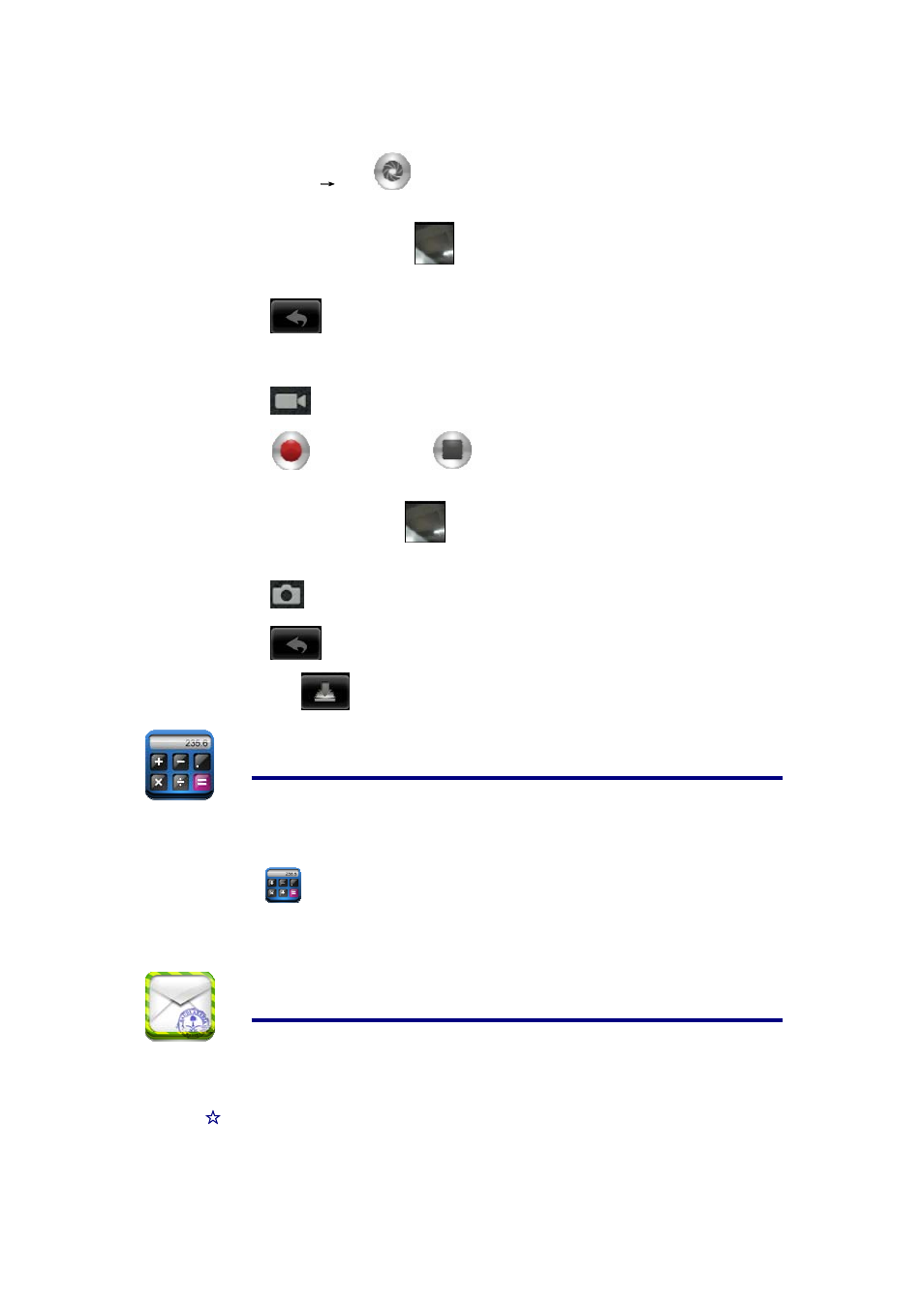 Take pictures, Take videos, 18 calculator | 19 email, Add email accounts | Alcatel ID702WTA User Manual | Page 15 / 29