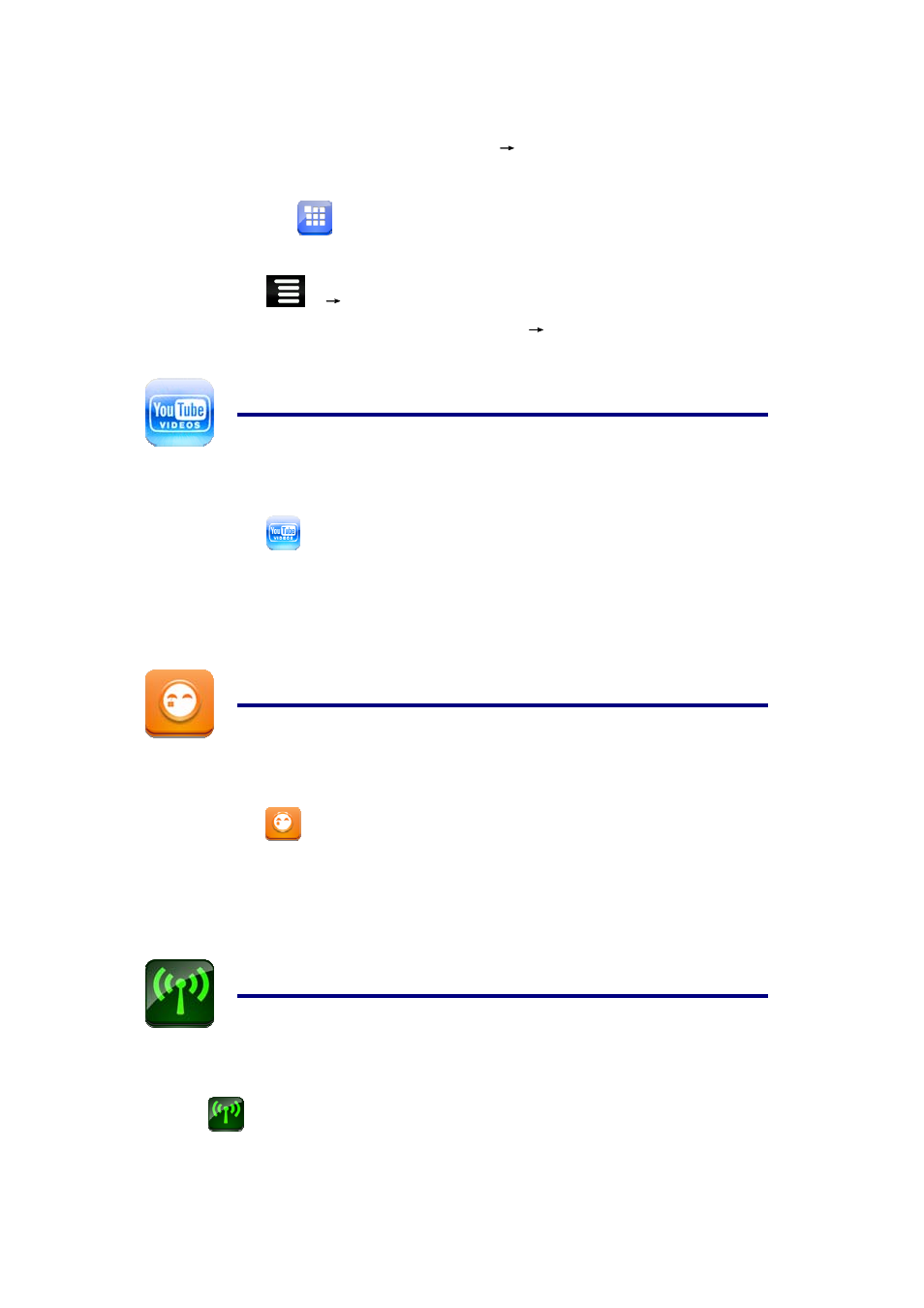Uninstall applications, 27 youtube, 28 tudou | 29 wi-fi settings | Alcatel ID702WTA User Manual | Page 23 / 29
