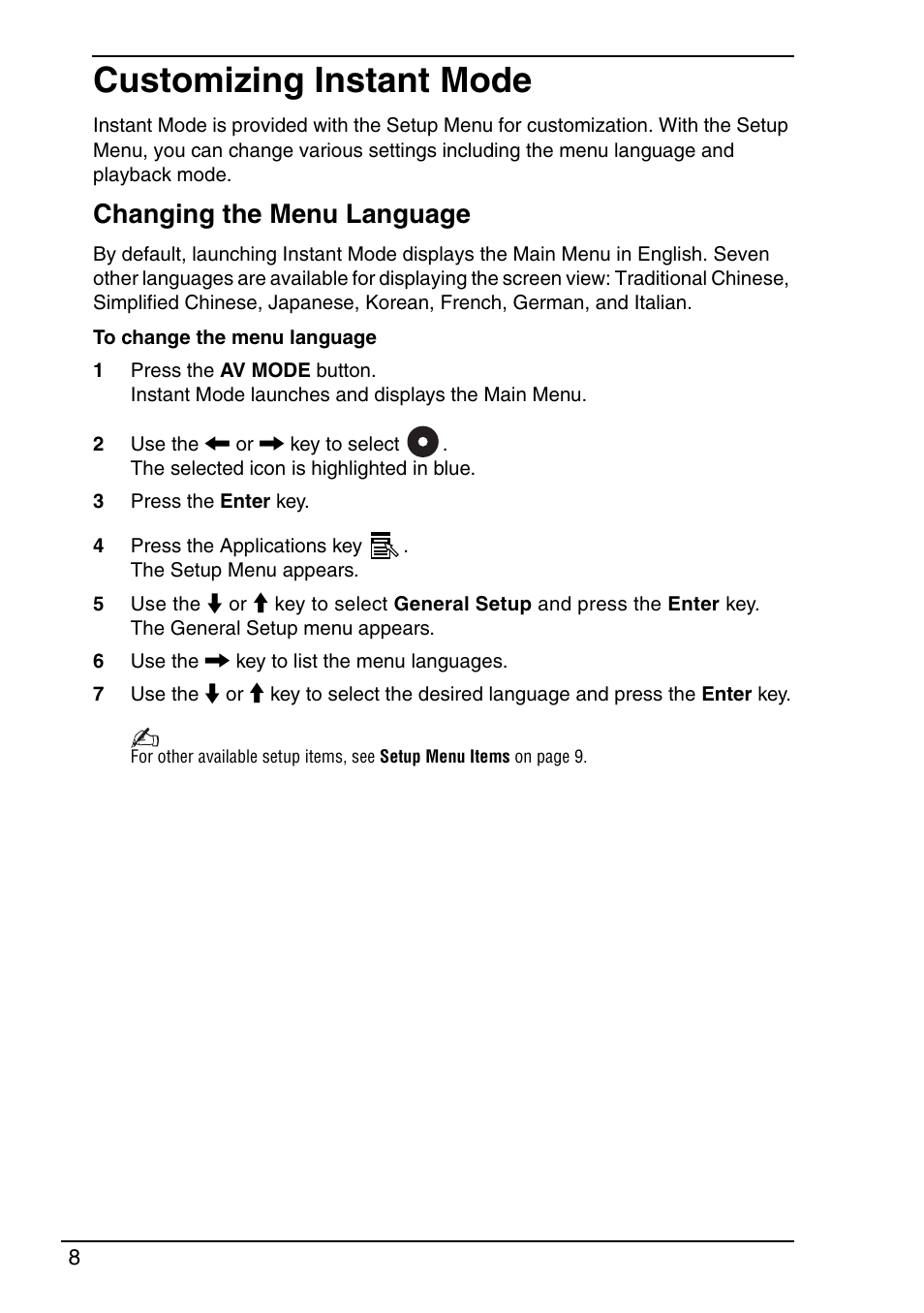 Customizing instant mode, Changing the menu language | Sony VGN-TXN19P User Manual | Page 10 / 40