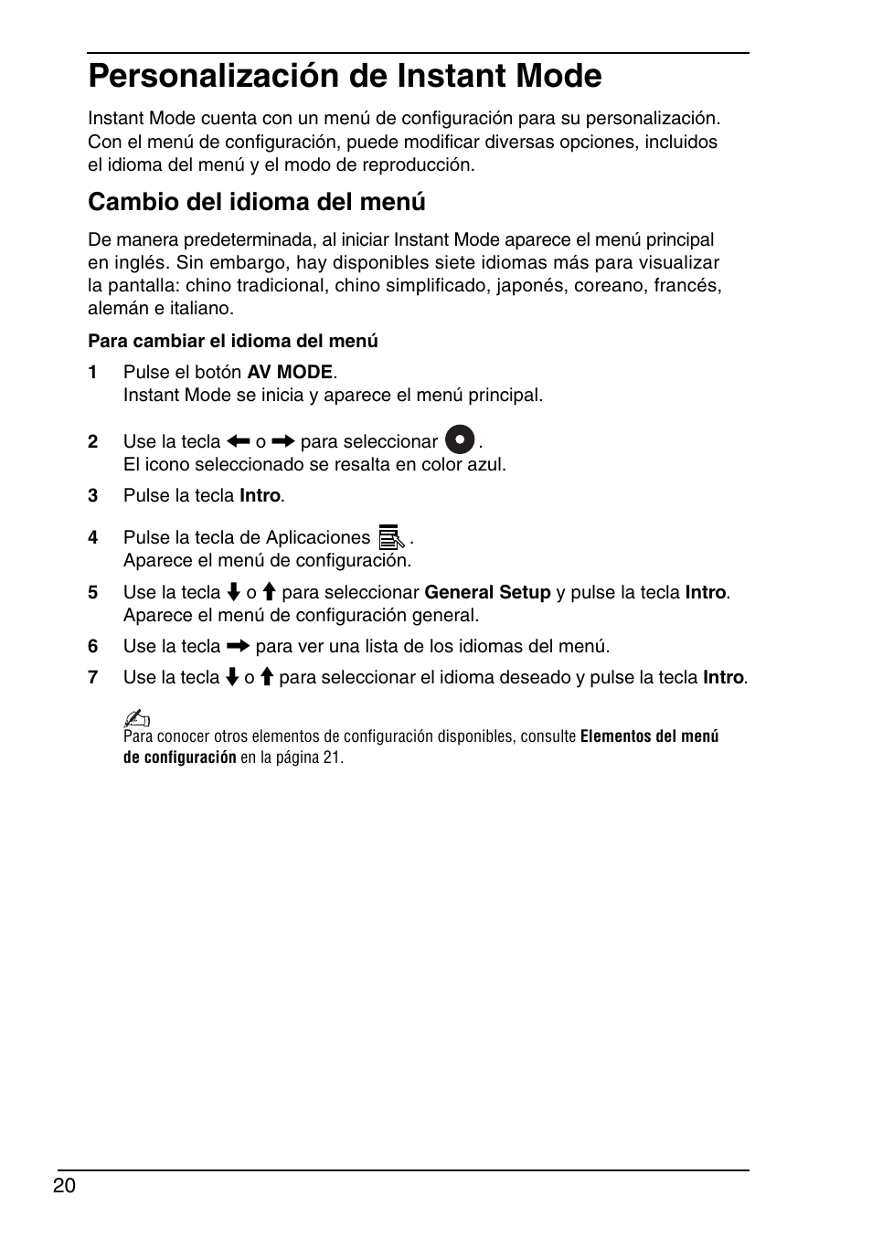Personalización de instant mode, Cambio del idioma del menú | Sony VGN-TXN19P User Manual | Page 22 / 40