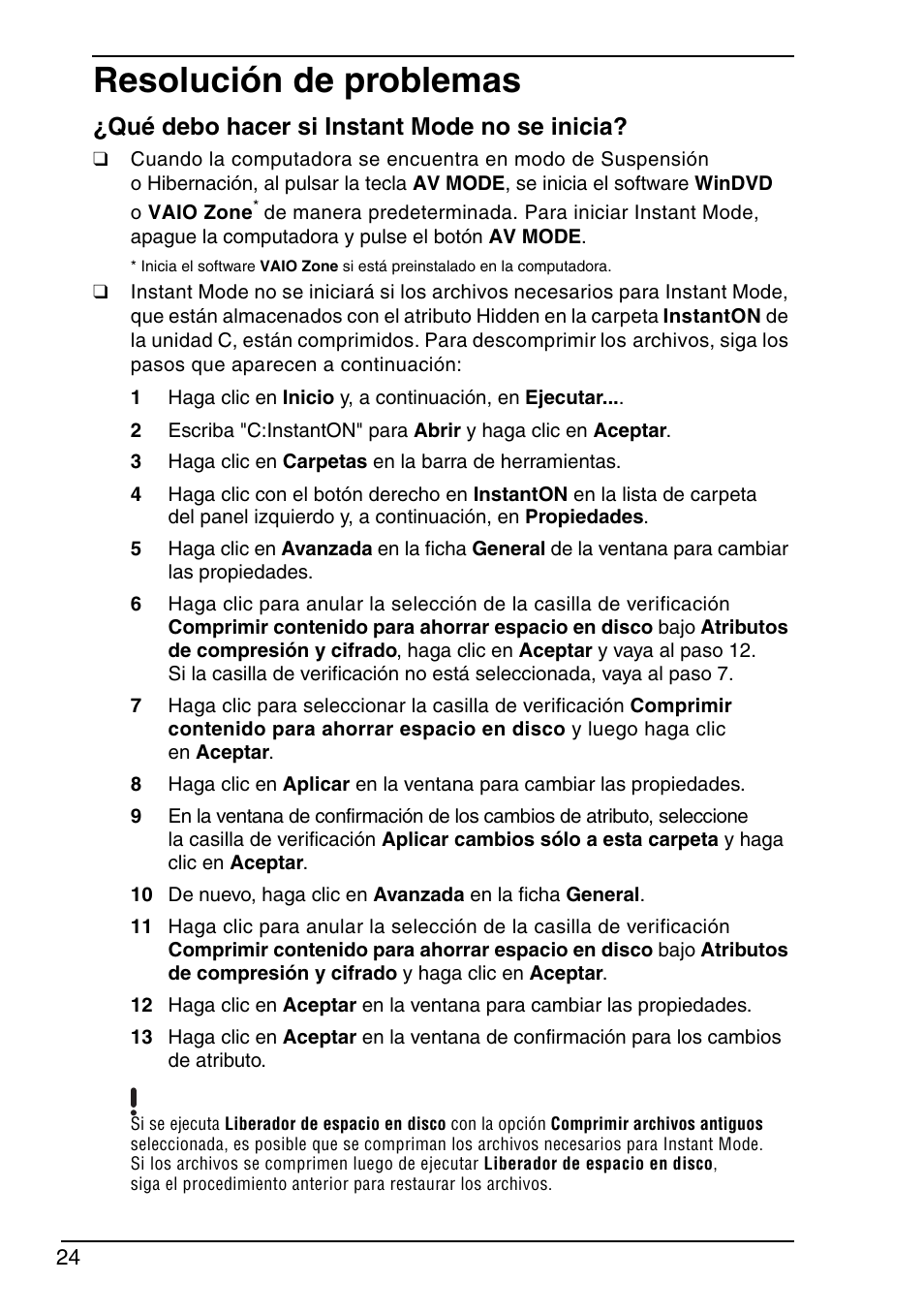 Resolución de problemas, Qué debo hacer si instant mode no se inicia | Sony VGN-TXN19P User Manual | Page 26 / 40