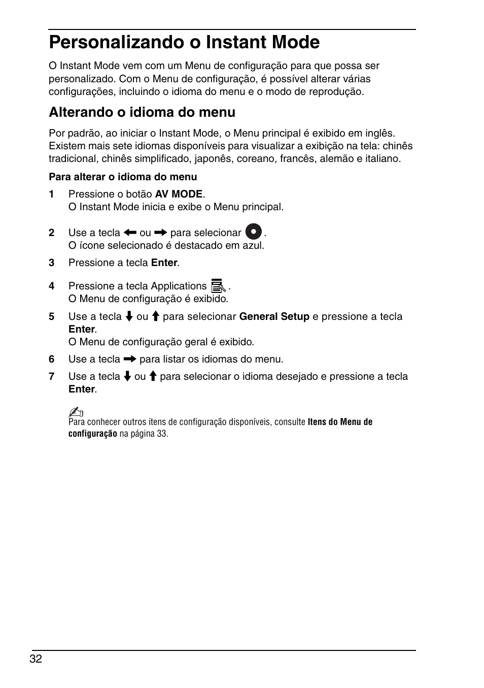 Personalizando o instant mode, Alterando o idioma do menu | Sony VGN-TXN19P User Manual | Page 34 / 40