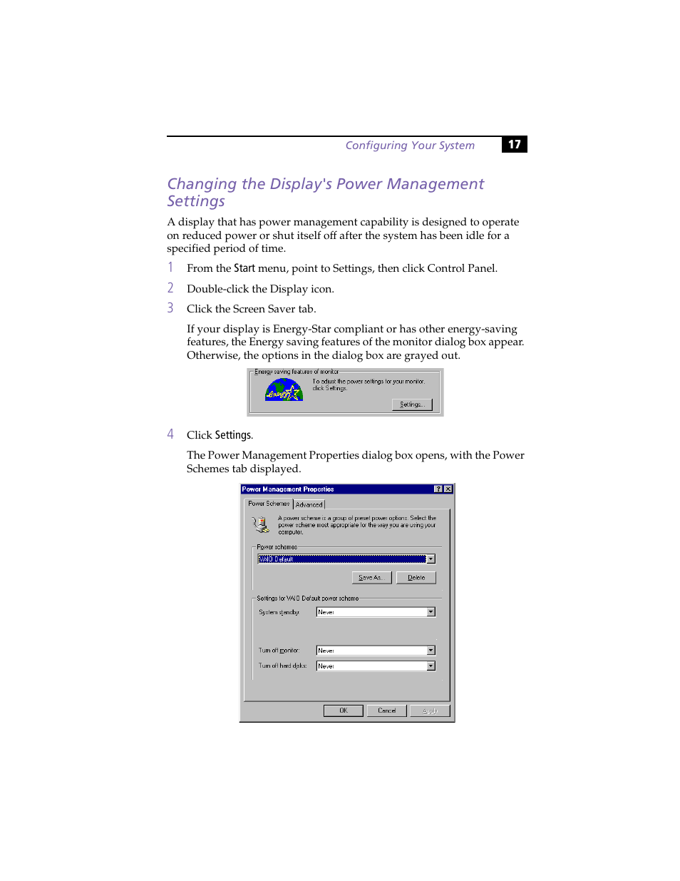 Changing the display's power management settings | Sony PCV-R558DS User Manual | Page 31 / 118
