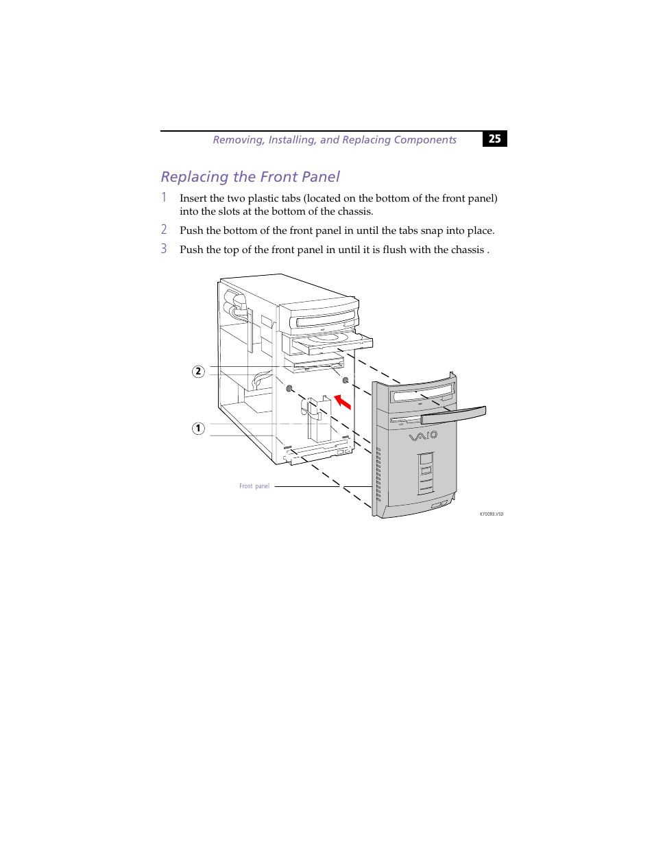 Replacing the front panel | Sony PCV-R558DS User Manual | Page 39 / 118