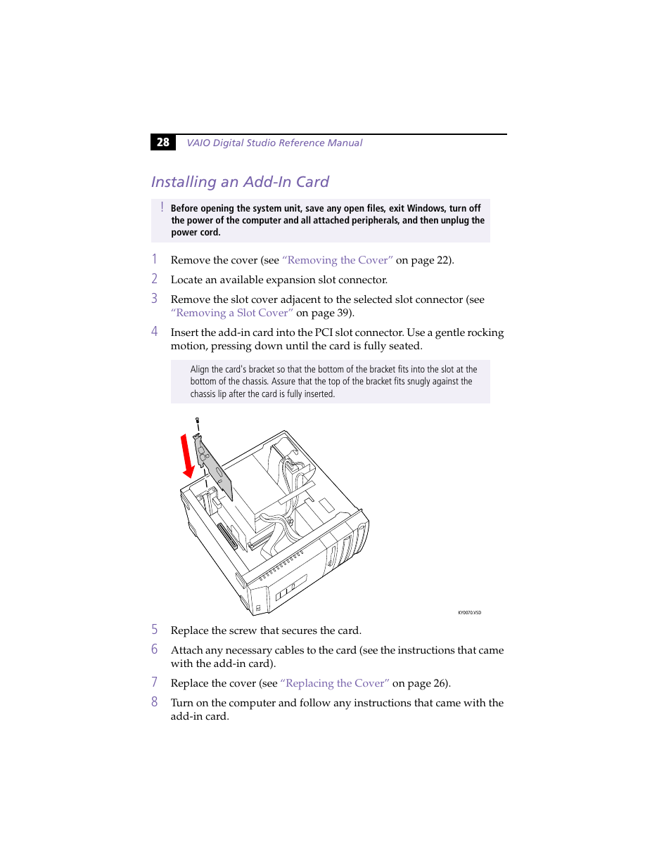 Installing an add-in card | Sony PCV-R558DS User Manual | Page 42 / 118