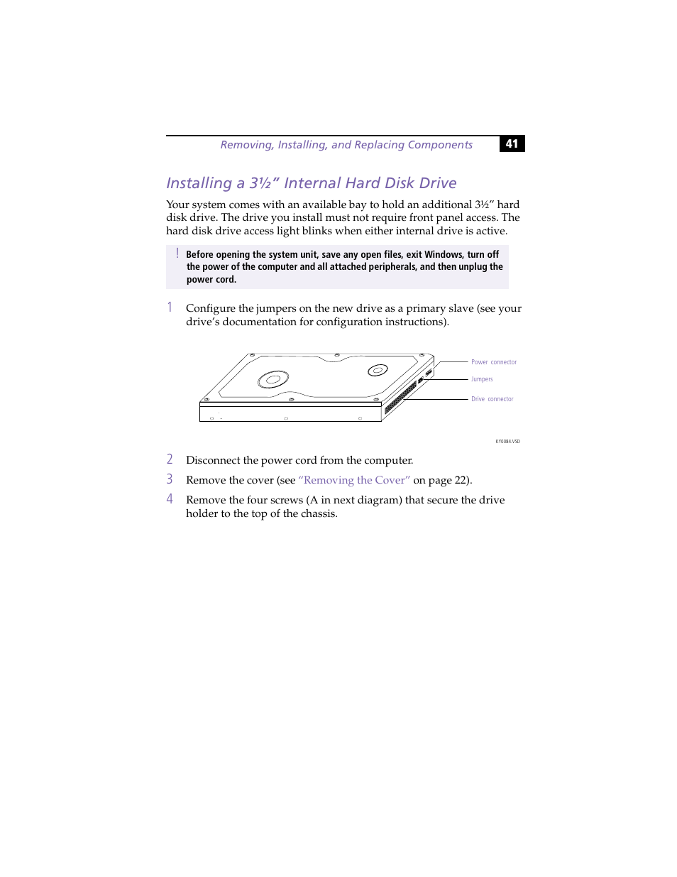 Installing a 3º” internal hard disk drive, Installing a 3½” internal hard disk drive | Sony PCV-R558DS User Manual | Page 55 / 118