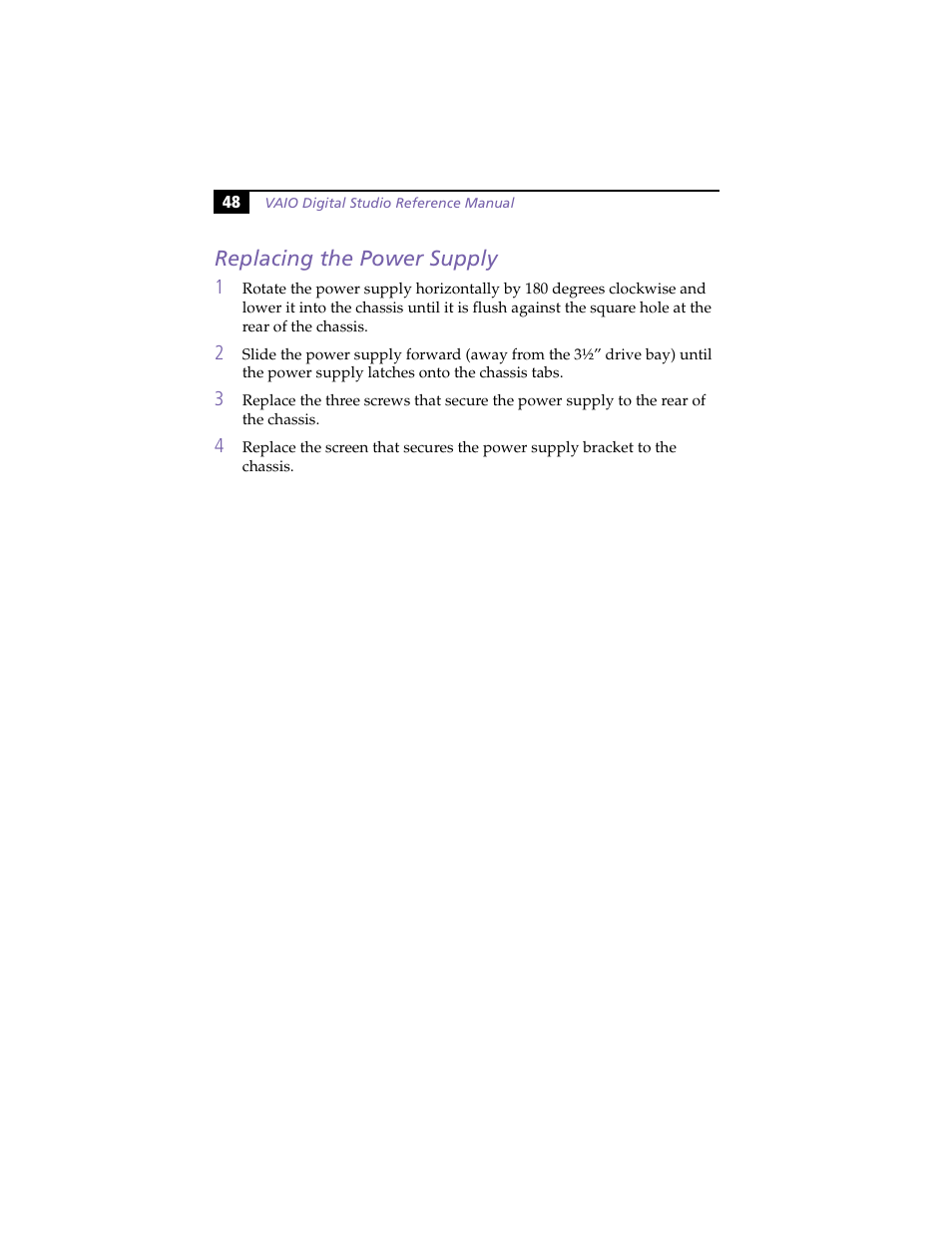 Replacing the power supply | Sony PCV-R558DS User Manual | Page 62 / 118