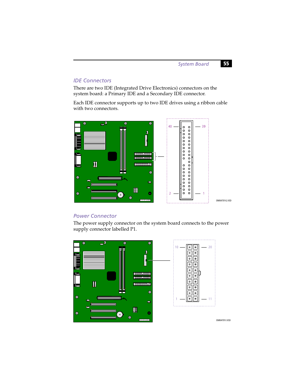Ide connectors, Power connector, Ide connectors power connector | 55 ide connectors | Sony PCV-R558DS User Manual | Page 69 / 118