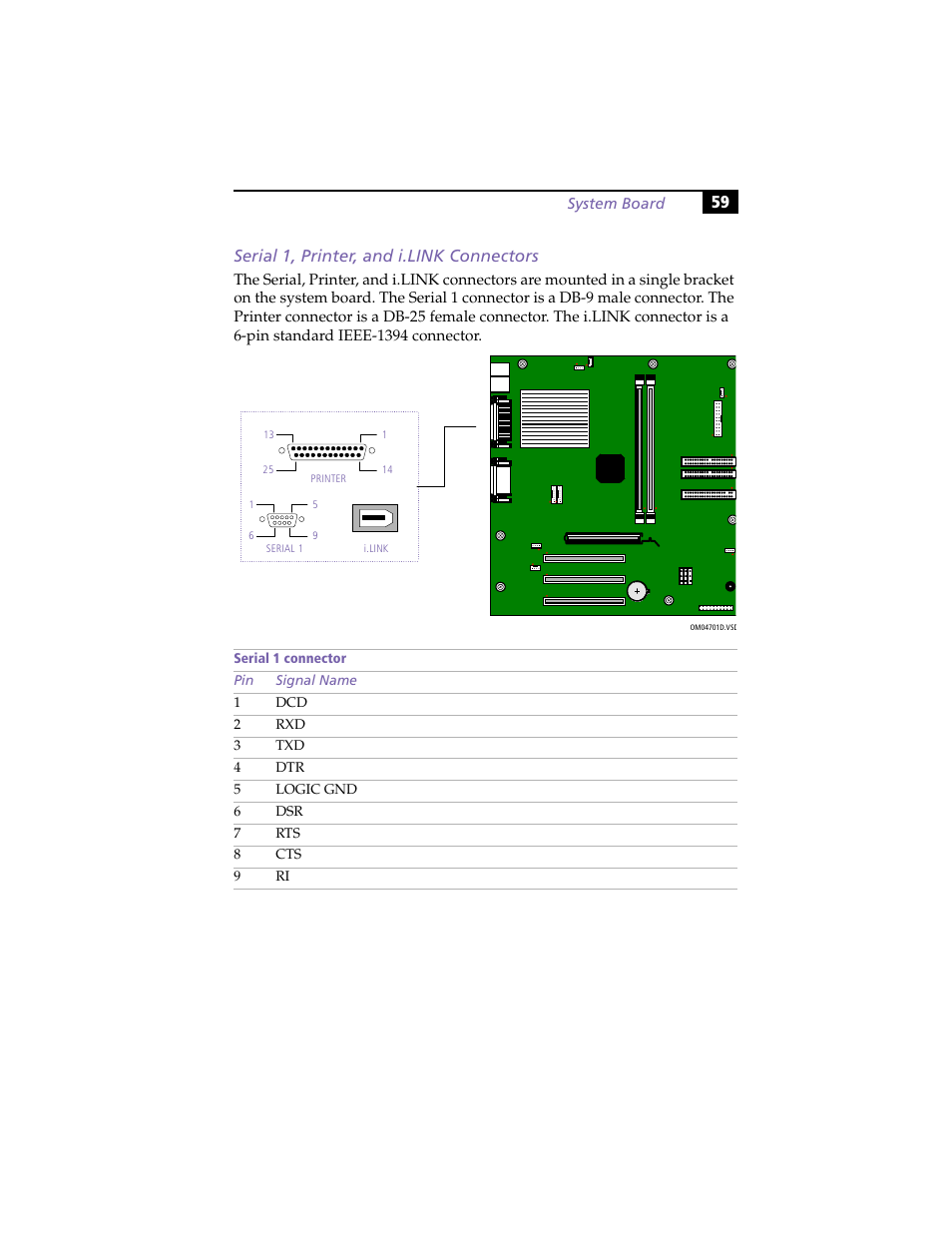 Serial 1, printer, and i.link connectors, 59 serial 1, printer, and i.link connectors | Sony PCV-R558DS User Manual | Page 73 / 118