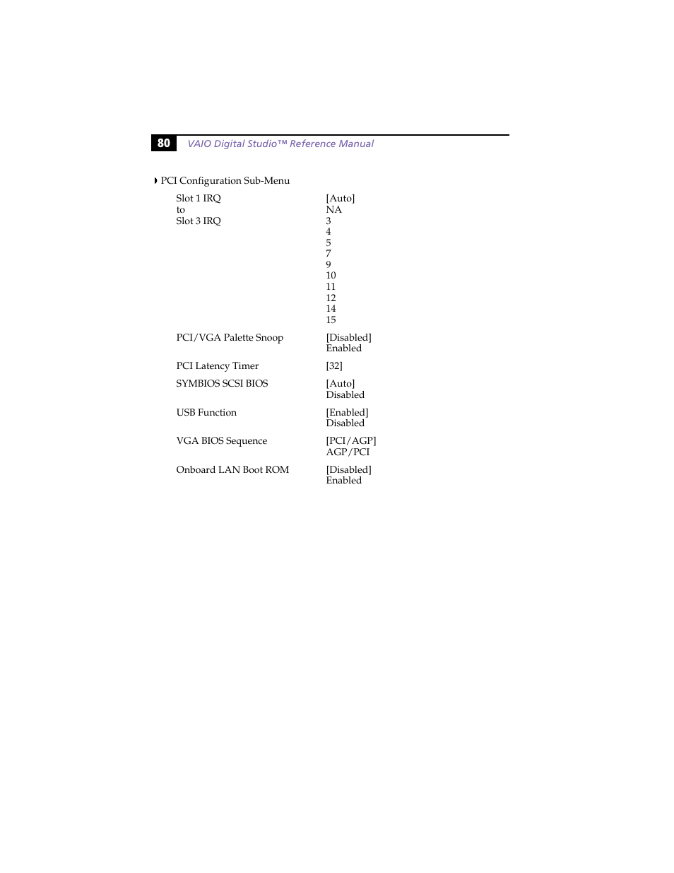 Pci configuration sub-menu | Sony PCV-R558DS User Manual | Page 94 / 118